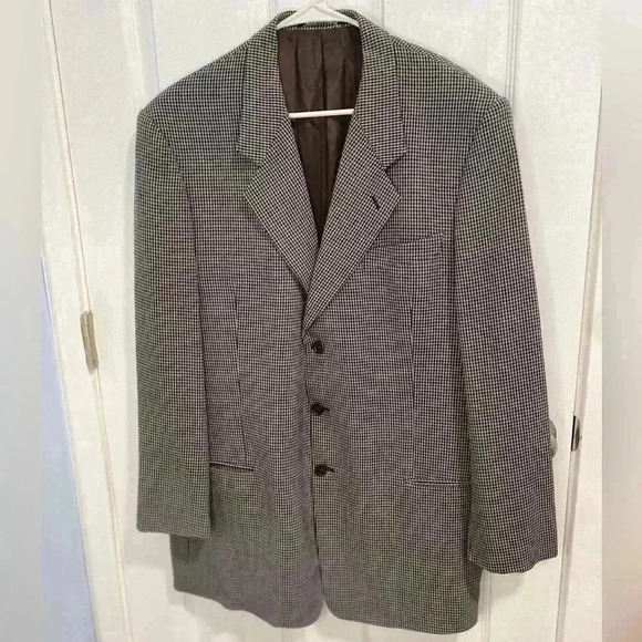 GIORGIO ARMANI Men's Pure Virgin Wool Plaid Sport Blazer Gray Size 44L - Picture 1 of 13